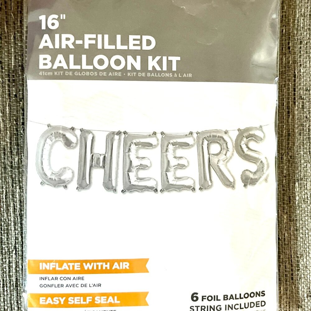Cheers Foil Balloon 16" Silver Letters New Party Balloon Kit Air Fill - NEW
